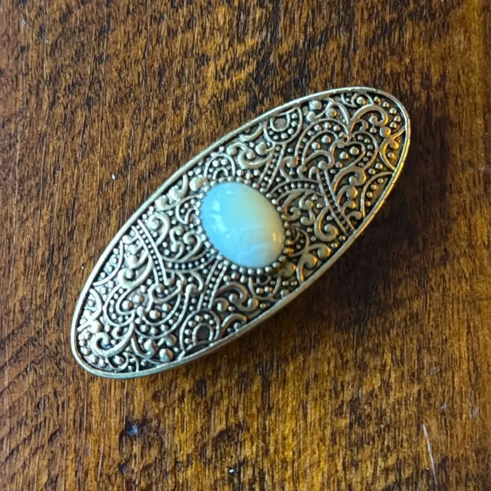 Jeweled French Barrette Set – Simulated Gemstone Inlay: Turquoise, Coral & Opal